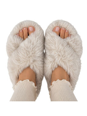 NWT Flora sz 5-6 fuzzy white peep toe dorm shower house comfy lounge shoe NEW
